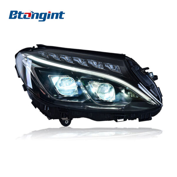Headlight Assembly For Mercedes‑Benz C‑Class W205 C180 C200 C260 High‑Spec Dual‑Lens One‑Touch Blue LED Headlamp