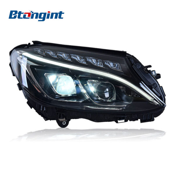 Headlight Assembly For Mercedes‑Benz C‑Class W205 C180 C200 C260 High‑Spec Dual‑Lens One‑Touch Blue LED Headlamp