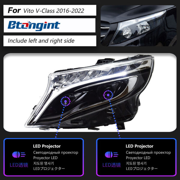 Headlight Assembly For Mercedes‑Benz Vito 2016‑2022 Retrofit High‑Spec LED Lens DRL Turn Headlamp