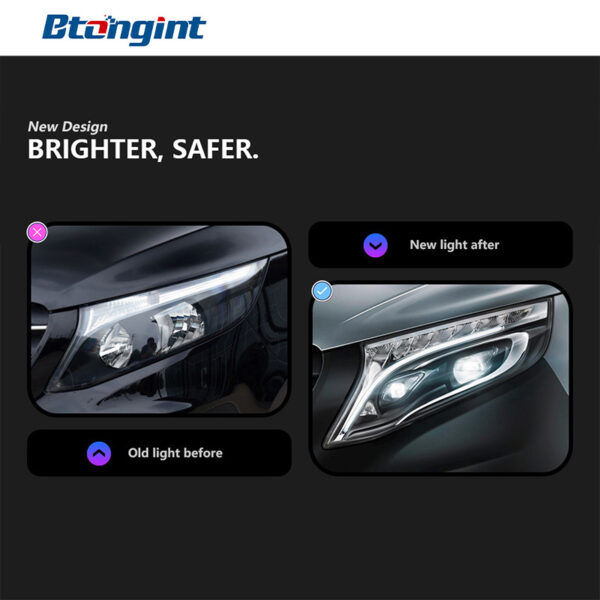 Headlight Assembly For Mercedes‑Benz Vito 2016‑2022 Retrofit High‑Spec LED Lens DRL Turn Headlamp