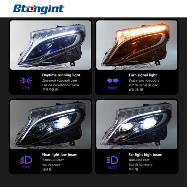 Headlight Assembly For Mercedes‑Benz Vito 2016‑2022 Retrofit High‑Spec LED Lens DRL Turn Headlamp