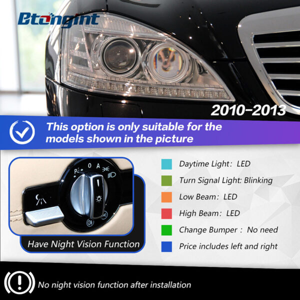 Headlight Assembly For Mercedes‑Benz S‑Class W221 2006‑2012 Retrofit Three‑Strip LED Lens DRL Turn Headlamp