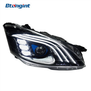 Headlight Assembly For Mercedes‑Benz S‑Class W221 2006‑2012 Retrofit Three‑Strip LED Lens DRL Turn Headlamp