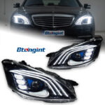 Headlight Assembly For Mercedes‑Benz S‑Class W221 2006‑2012 Retrofit Three‑Strip LED Lens DRL Turn Headlamp