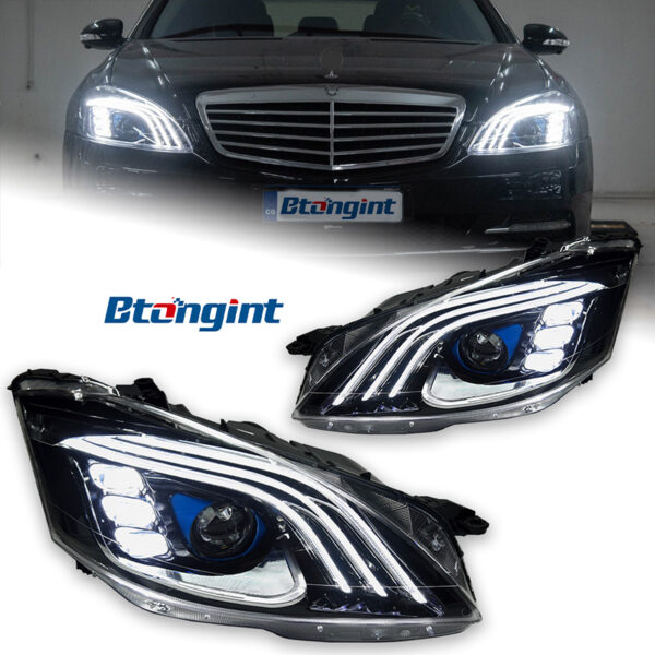 Headlight Assembly For Mercedes‑Benz S‑Class W221 2006‑2012 Retrofit Three‑Strip LED Lens DRL Turn Headlamp
