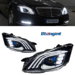 Headlight Assembly For Mercedes‑Benz S‑Class W221 2006‑2012 Retrofit Three‑Strip LED Lens DRL Turn Headlamp
