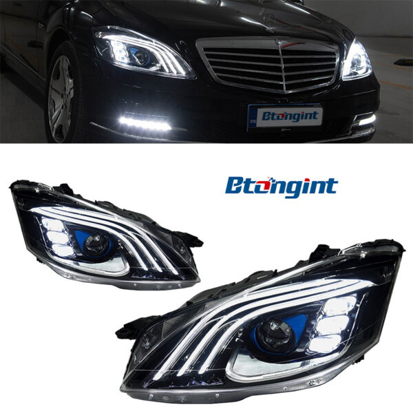 Headlight Assembly For Mercedes‑Benz S‑Class W221 2006‑2012 Retrofit Three‑Strip LED Lens DRL Turn Headlamp