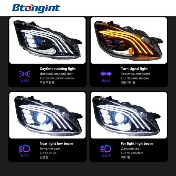Headlight Assembly For Mercedes‑Benz S‑Class W221 2006‑2012 Retrofit Three‑Strip LED Lens DRL Turn Headlamp