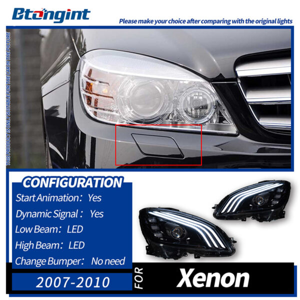 Headlight Assembly For Mercedes‑Benz C‑Class W204 2007‑2010 Retrofit LED Lens Headlamp For C200/C260/C300