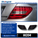 For 2007‑2013 Mercedes‑Benz C‑Class W204 Taillight Assembly, E260 Dragon‑Scale LED Tail Lights Sequential Turn Signal