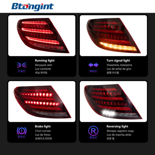 2007-2013 Mercedes-Benz C-Class W204 Tail Light Assembly, Maybach S-Class Style Diamond LED Tail Lamp, DRL Dynamic Running Light Upgrade.