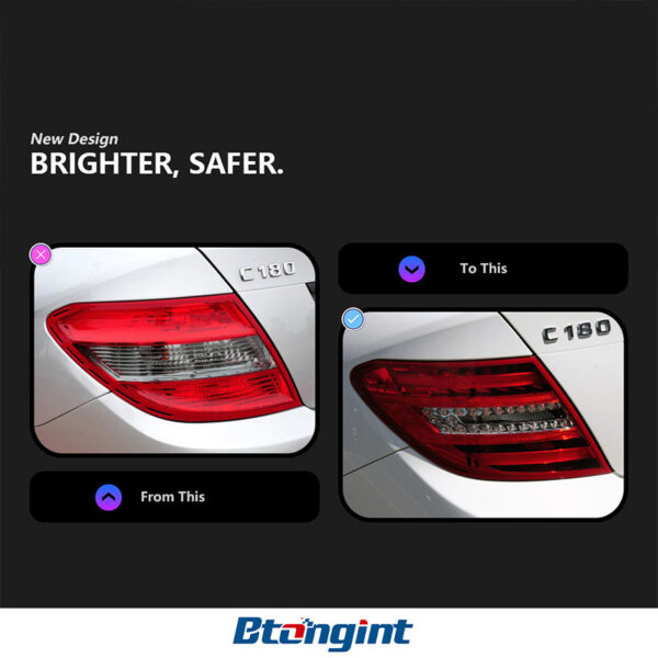 For 2007‑2013 Mercedes‑Benz C‑Class W204 Tail Light Assembly, Old To New Style LED Brake Light, OEM‑Similar Look.