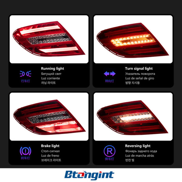 For 2007‑2013 Mercedes‑Benz C‑Class W204 Tail Light Assembly, Old To New Style LED Brake Light, OEM‑Similar Look.