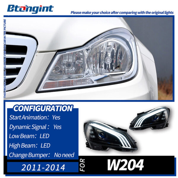 For 2011‑2014 Mercedes‑Benz C‑Class W204 Headlight Assembly C200 C260 Upgrade LED Lens Signal Lamp