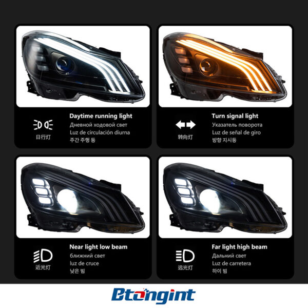 For 2011‑2014 Mercedes‑Benz C‑Class W204 Headlight Assembly C200 C260 Upgrade LED Lens Signal Lamp