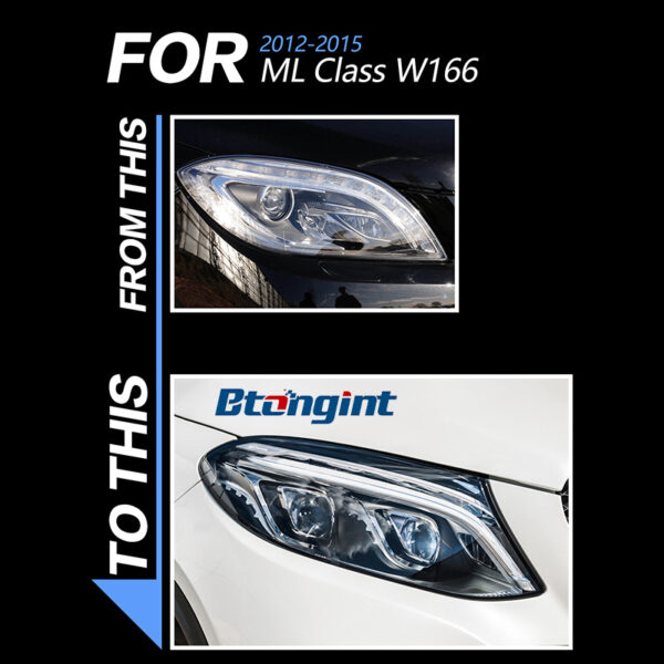 For 2012‑2015 Mercedes‑Benz GLE W166 Headlight Assembly, Upgrade LED Lens Headlight & Daytime Running Light
