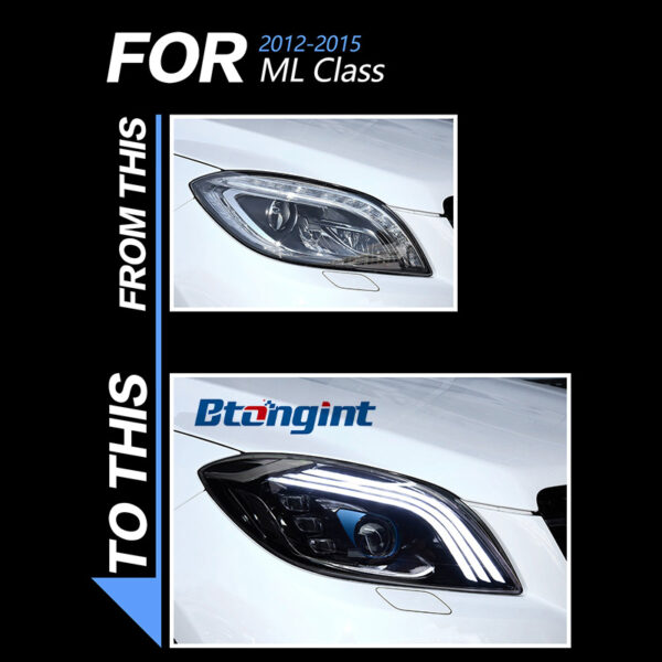 For 2012‑2015 Mercedes‑Benz ML W166 Headlight Assembly, Upgrade Maybach‑Style LED DRL Sequential Turn Signal