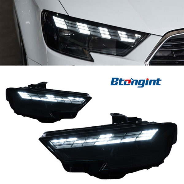 For 2017-2020 Audi A3 8V Headlight Assembly – LED Projector Headlight with Running Water DRL & Sequential Turn Signal, Aftermarket Upgrade