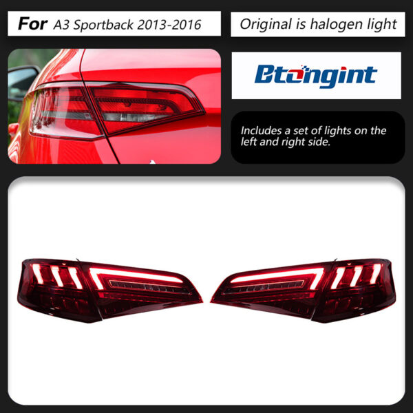 For 2013‑2019 Audi A3 Sportback Tail Light Assembly Upgrade LED Sequential Turn Signal, Old To New Rear Lamp Retrofit