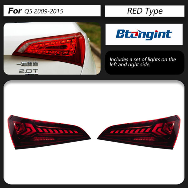 For 2009‑2015 Audi Q5 Tail Light Assembly Retrofit Q7‑Style Dynamic LED Sequential Flowing Turn Signal Rear Lamp