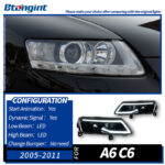 For 2005‑2011 Audi A6 C6 Retrofit Rolls‑Royce‑Style LED Bi‑Xenon Projector Headlight Assembly, Sequential Turn Signal Head Lamp