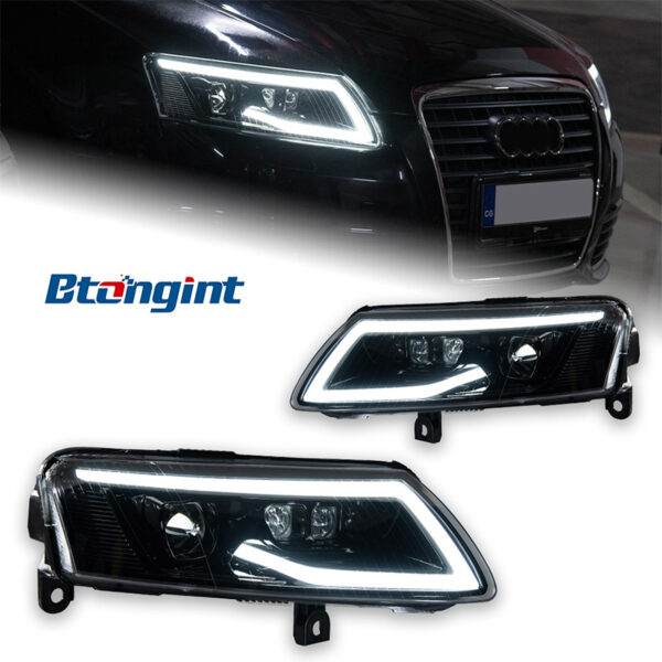 For 2005‑2011 Audi A6 C6 Retrofit Rolls‑Royce‑Style LED Bi‑Xenon Projector Headlight Assembly, Sequential Turn Signal Head Lamp