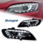 For 2006‑2009 Audi Q7 Headlight Assembly Retrofit, LED Eyebrow DRL, Bi‑Xenon Projector Head Lamp
