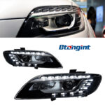 For 2006‑2009 Audi Q7 Headlight Assembly Retrofit, LED Eyebrow DRL, Bi‑Xenon Projector Head Lamp