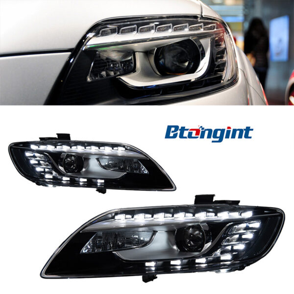 For 2006‑2009 Audi Q7 Headlight Assembly Retrofit, LED Eyebrow DRL, Bi‑Xenon Projector Head Lamp