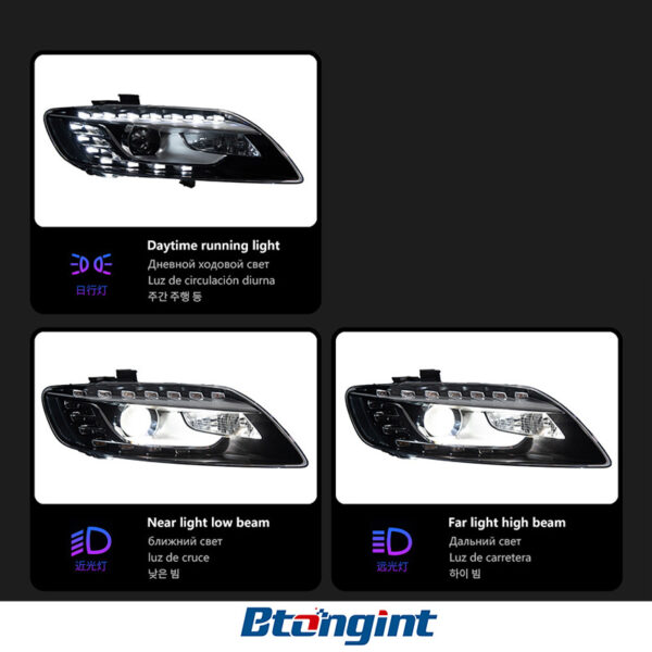 For 2006‑2009 Audi Q7 Headlight Assembly Retrofit, LED Eyebrow DRL, Bi‑Xenon Projector Head Lamp