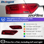 For 2008‑2016 Audi A5 Retrofit New RS‑Style Tail Light Assembly, LED Running, Turn & Brake Light Rear Lamp