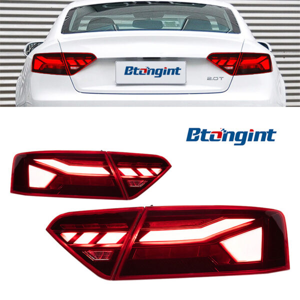For 2008‑2016 Audi A5 Retrofit New RS‑Style Tail Light Assembly, LED Running, Turn & Brake Light Rear Lamp