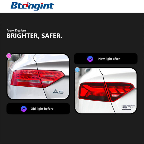 For 2008‑2016 Audi A5 Retrofit New RS‑Style Tail Light Assembly, LED Running, Turn & Brake Light Rear Lamp