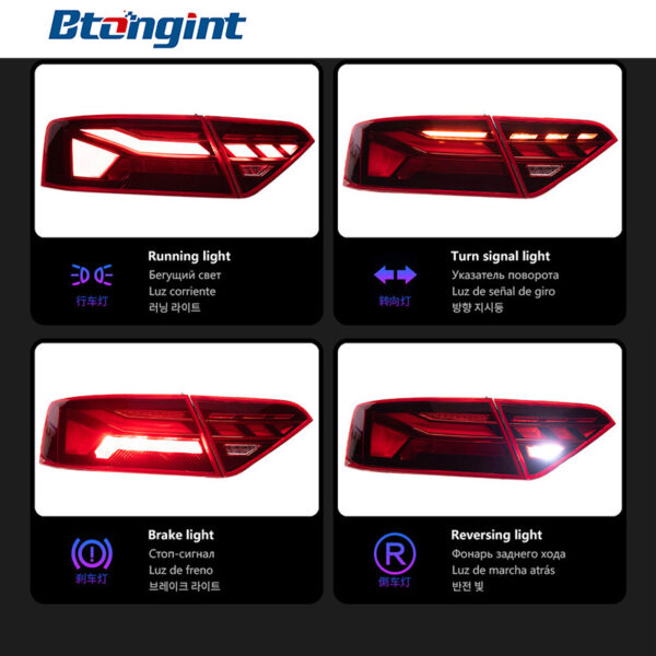 For 2008‑2016 Audi A5 Retrofit New RS‑Style Tail Light Assembly, LED Running, Turn & Brake Light Rear Lamp