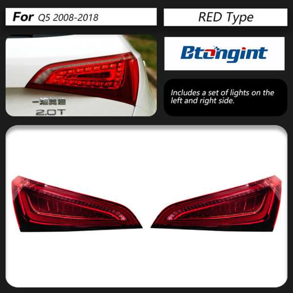 For 2008‑2017 Audi Q5 Old‑to‑New Upgrade Tail Light Assembly, LED Light Guide Running & Brake Rear Lamp