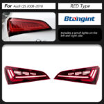 For 2008‑2017 Audi Q5 Tail Light Assembly Old‑to‑New Upgrade, LED Sequential Turn Signal & Light‑Guide DRL Rear Lamp