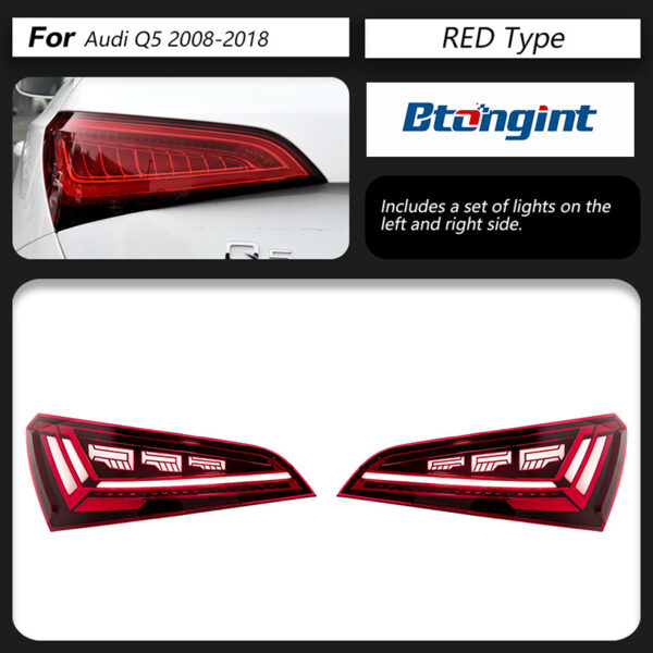 For 2008‑2017 Audi Q5 Tail Light Assembly Old‑to‑New Upgrade, LED Sequential Turn Signal & Light‑Guide DRL Rear Lamp