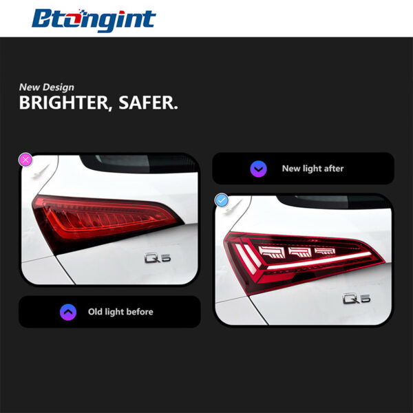 For 2008‑2017 Audi Q5 Tail Light Assembly Old‑to‑New Upgrade, LED Sequential Turn Signal & Light‑Guide DRL Rear Lamp