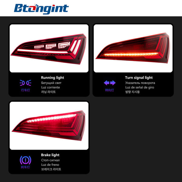 For 2008‑2017 Audi Q5 Tail Light Assembly Old‑to‑New Upgrade, LED Sequential Turn Signal & Light‑Guide DRL Rear Lamp