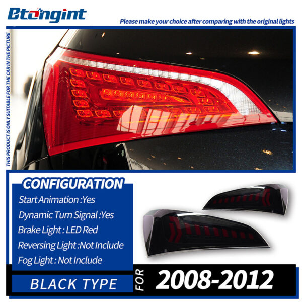 For 2008‑2018 Audi Q5 Tail Light Assembly Retrofit, Q7‑Style Dynamic Sequential LED Turn Signal Rear Lamp