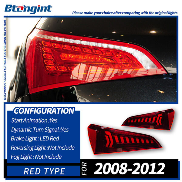 For 2008‑2018 Audi Q5 Tail Light Assembly Retrofit, Q7‑Style Dynamic Sequential LED Turn Signal Rear Lamp