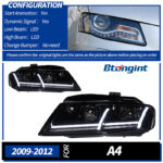 For 2009‑2012 Audi A4 Headlight Assembly Retrofit, Airplane‑Style Dynamic Sequential Turn Signal, LED Bi‑Xenon Projector Headlamp