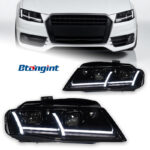 For 2009‑2012 Audi A4 Headlight Assembly Retrofit, Airplane‑Style Dynamic Sequential Turn Signal, LED Bi‑Xenon Projector Headlamp
