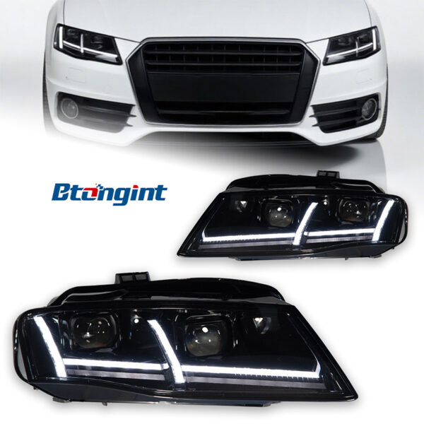 For 2009‑2012 Audi A4 Headlight Assembly Retrofit, Airplane‑Style Dynamic Sequential Turn Signal, LED Bi‑Xenon Projector Headlamp