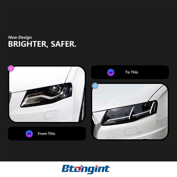 For 2009‑2012 Audi A4 Headlight Assembly Retrofit, Airplane‑Style Dynamic Sequential Turn Signal, LED Bi‑Xenon Projector Headlamp