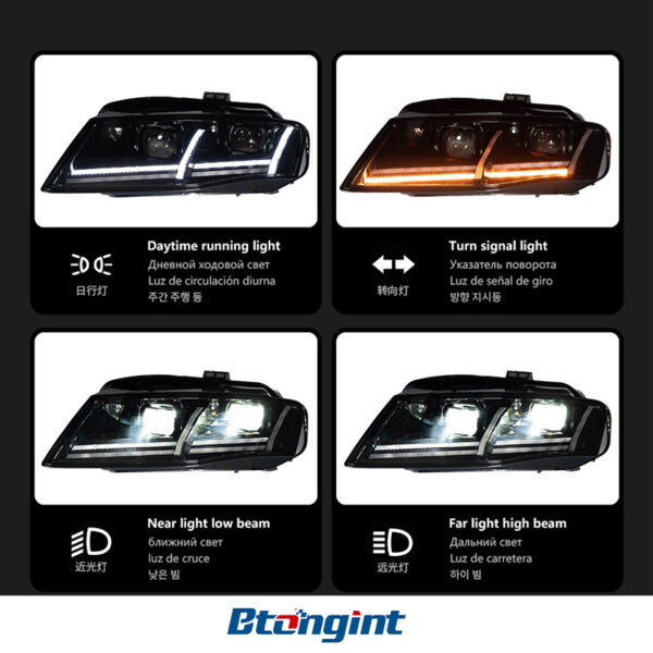 For 2009‑2012 Audi A4 Headlight Assembly Retrofit, Airplane‑Style Dynamic Sequential Turn Signal, LED Bi‑Xenon Projector Headlamp