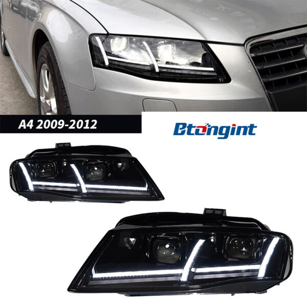 For 2009‑2012 Audi A4 Headlight Assembly Retrofit, Airplane‑Style Dynamic Sequential Turn Signal, LED Bi‑Xenon Projector Headlamp