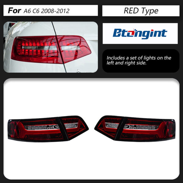 For 2009‑2012 Audi A6L Tail Light Assembly Retrofit, LED Running Light & Sequential Turn Signal Rear Lamp
