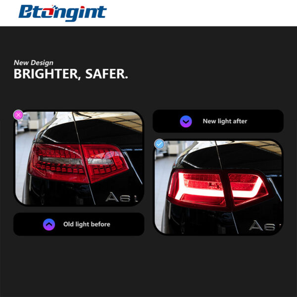 For 2009‑2012 Audi A6L Tail Light Assembly Retrofit, LED Running Light & Sequential Turn Signal Rear Lamp