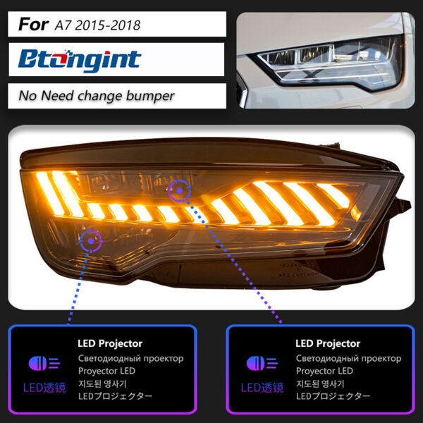 For 2011‑2018 Audi A7 Headlight Assembly Retrofit, RS‑Style LED Projector Headlamp with DRL & Sequential Turn Signal